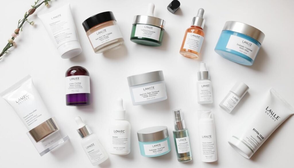 Organized skincare products laid out for weekly routine