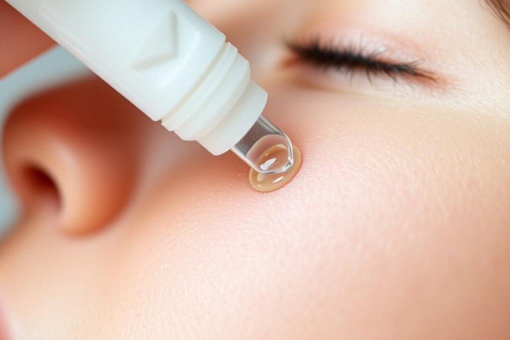 Person applying spot treatment to blemish on face