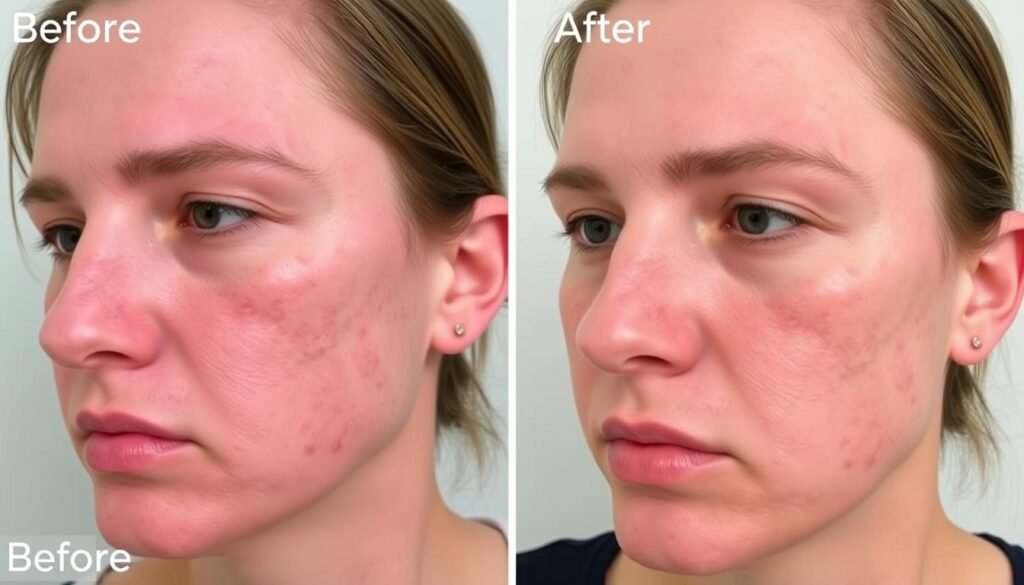 Before and after comparison showing successful acne treatment results Before and after comparison showing successful acne treatment results