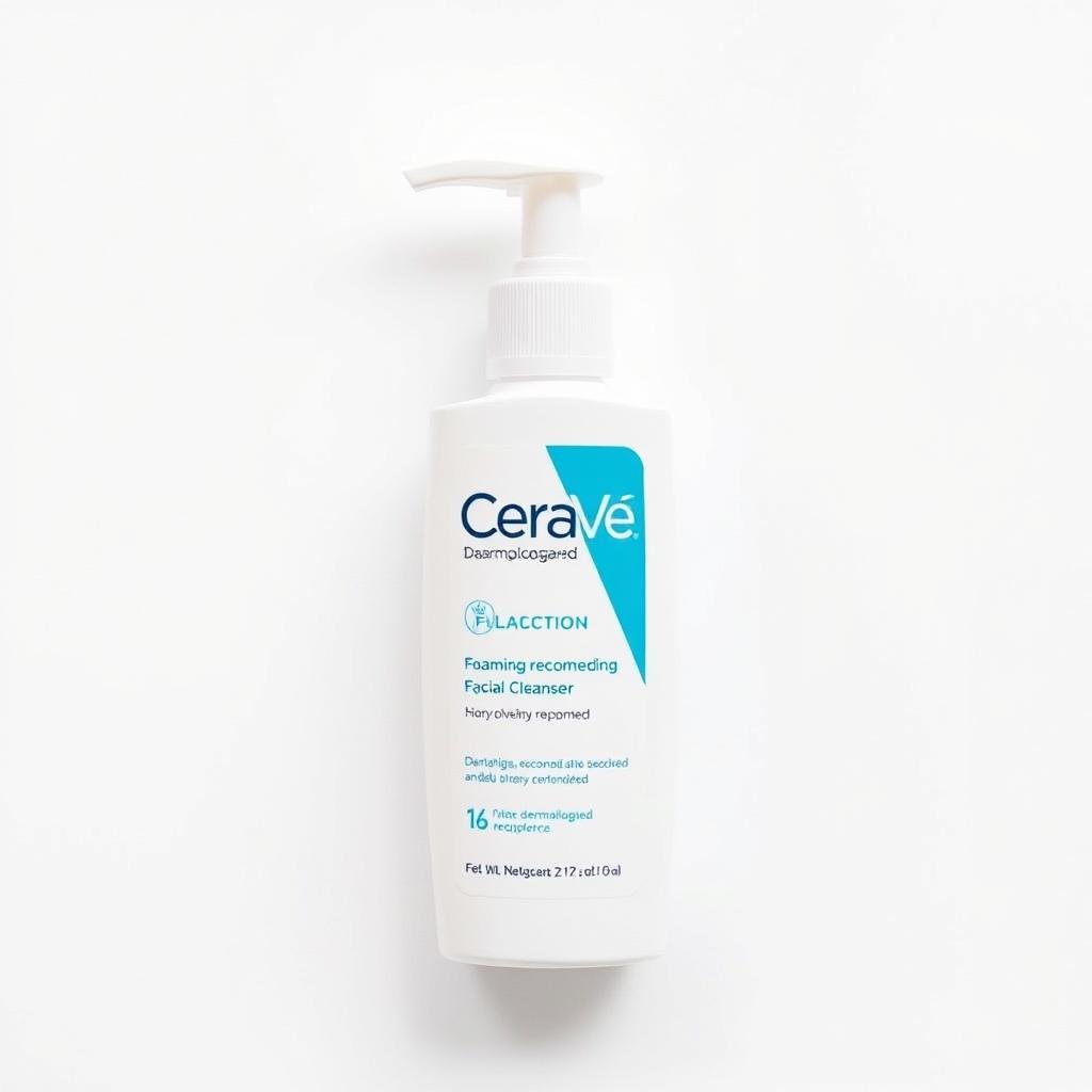 CeraVe Foaming Facial Cleanser bottle with best acne treatments label CeraVe Foaming Facial Cleanser bottle with best acne treatments label