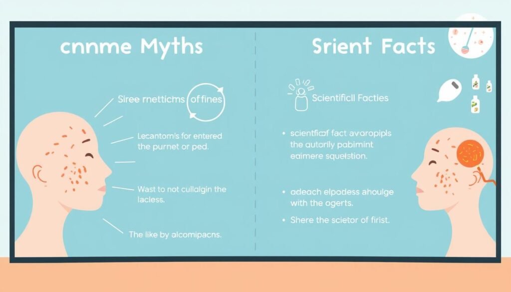 Illustration showing common acne myths versus scientific facts Illustration showing common acne myths versus scientific facts